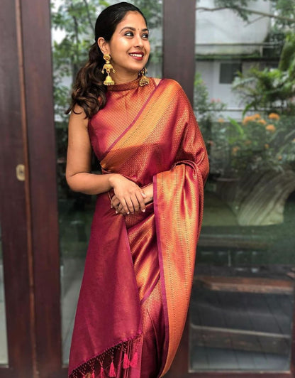 Bindu Pale Copper Kanchipuram Silk Saree