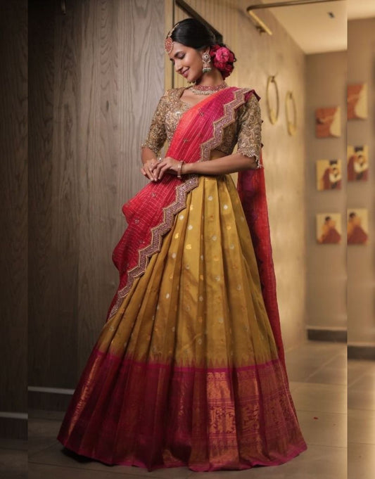 Lara Kanjiveram Silk pure Zari lehenga with blouse along with Duppta