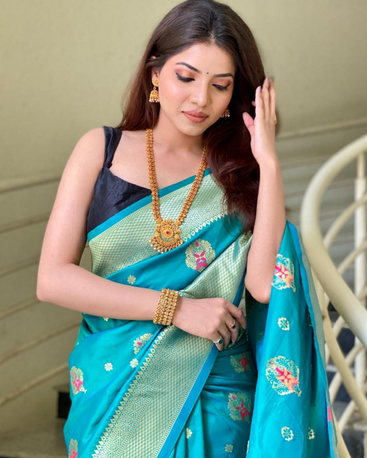 Supriya Sky Kanchi Soft Silk Saree With Attached Blouse