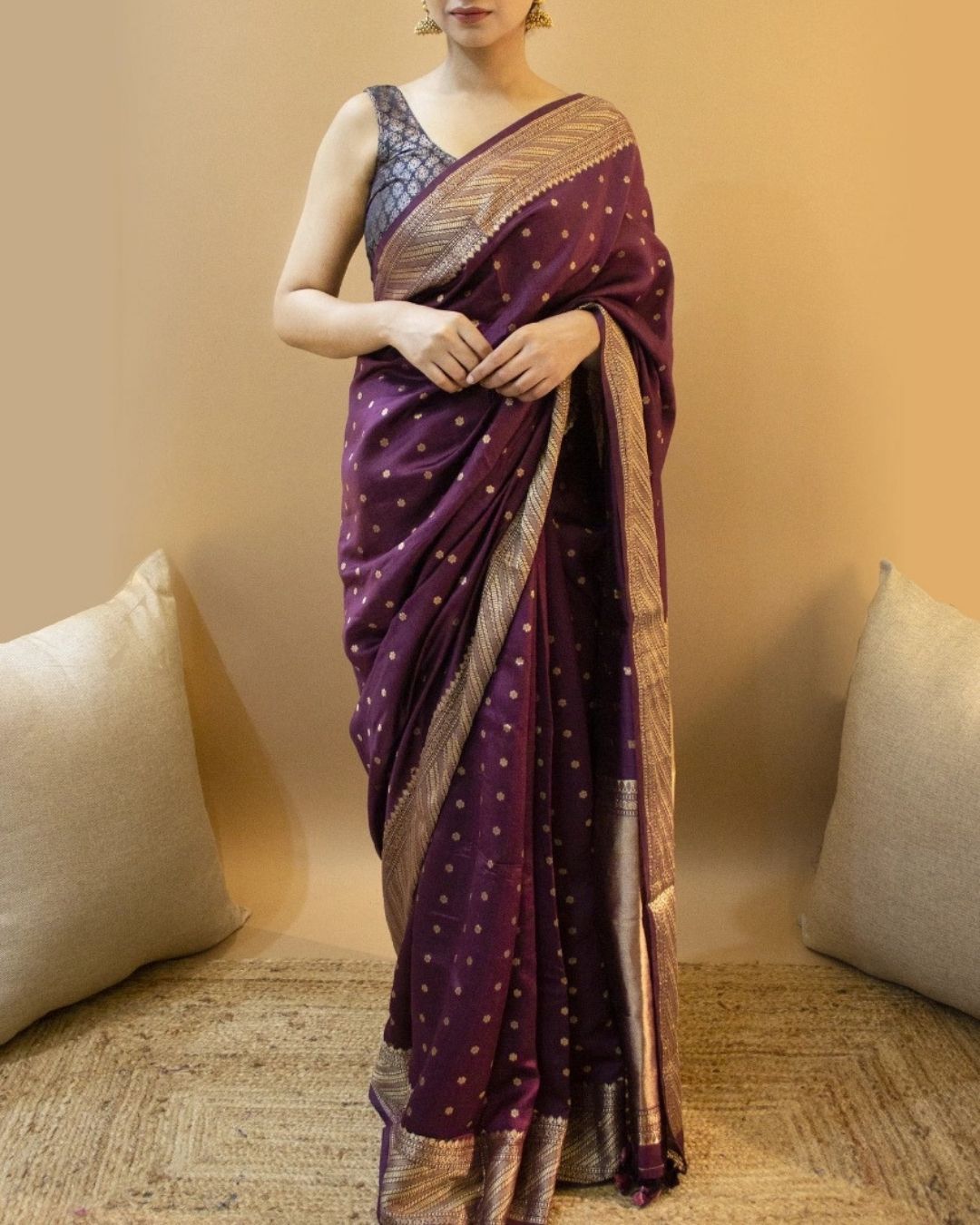 Wine Butti Party Wear Soft Silk Saree With Attached Blouse 