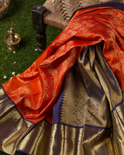 Simran Red Blue Pure Soft Silk Saree