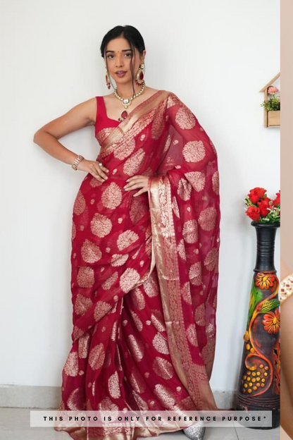 Bright Maroon Soft linen Cotton Saree - Just One Minute To Wear Saree