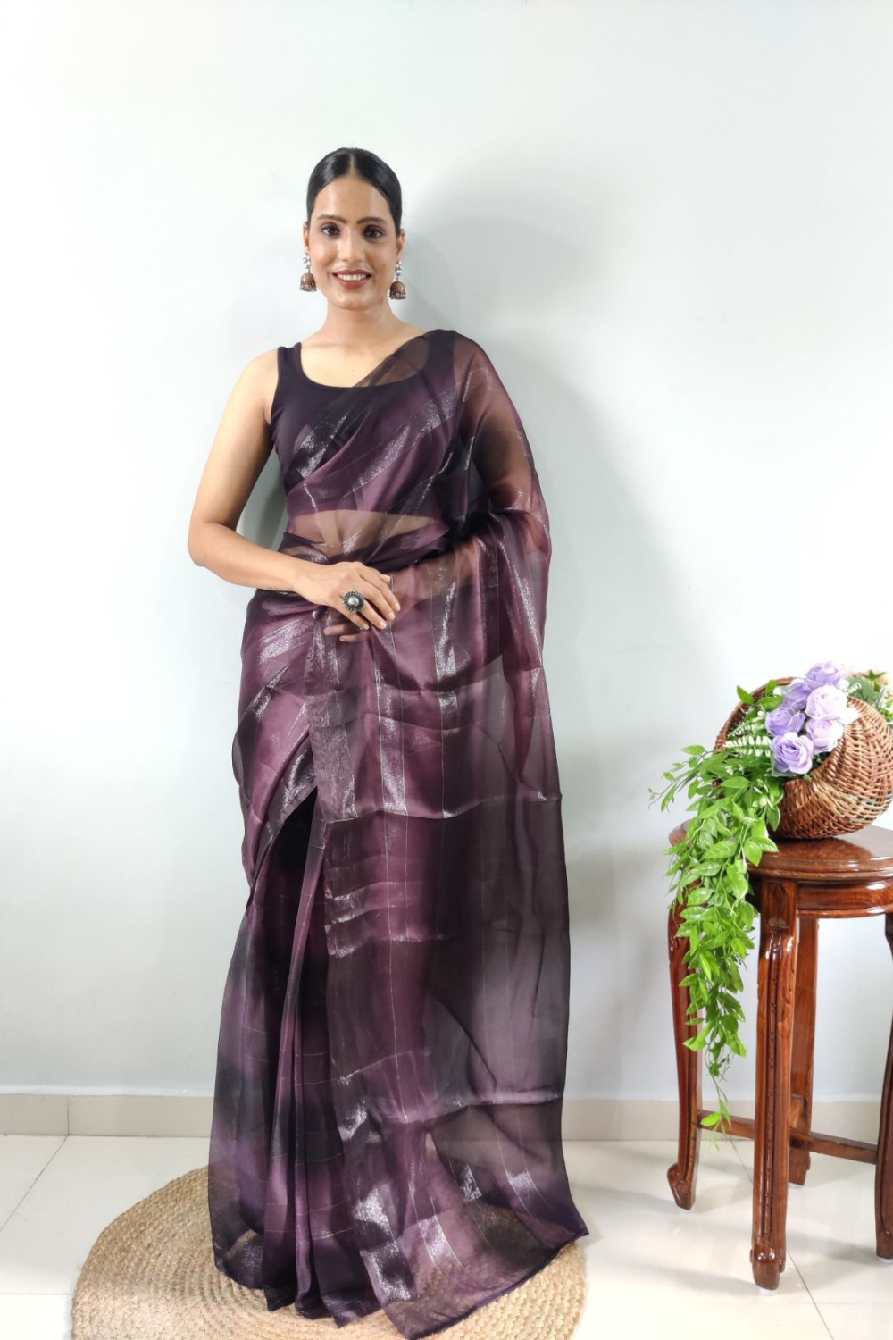 Jenni Dusky Purple Ready To Wear Saree