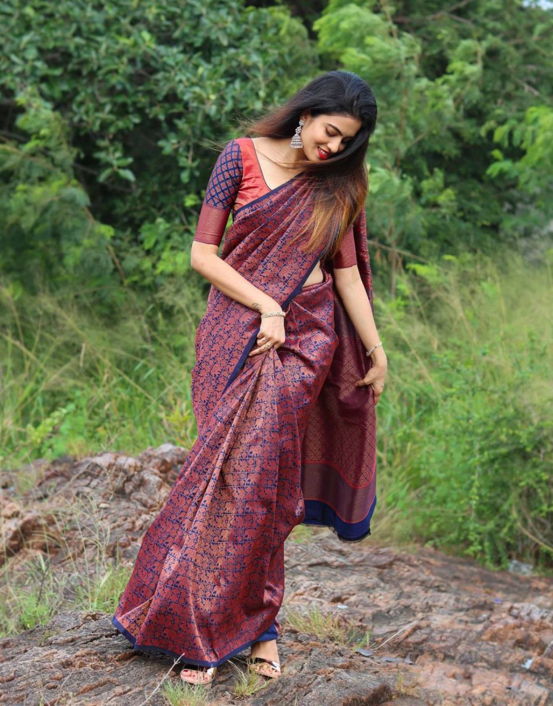 Mina Wine Kanchipuram Soft Silk Saree