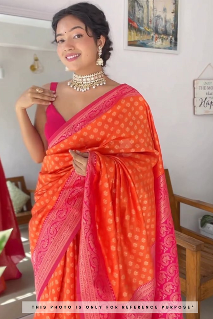 Orangey Red And Raspberry Pink Dual Tone Kanchipuram Silk Saree