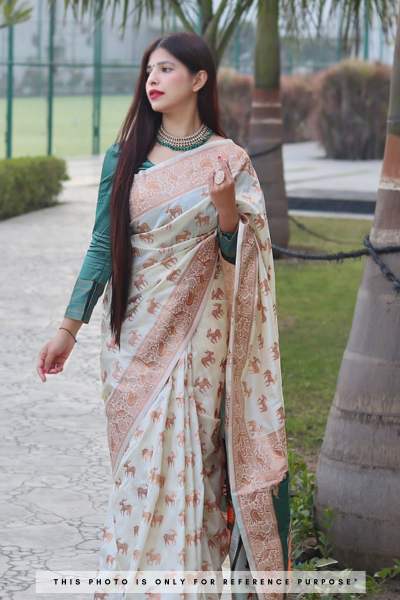 Classic Off White Woven Paithani Silk Saree