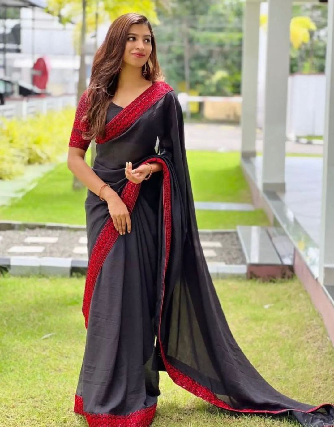 Lavanya Black Red Traditional Soft Silk Saree With Attached Blouse 