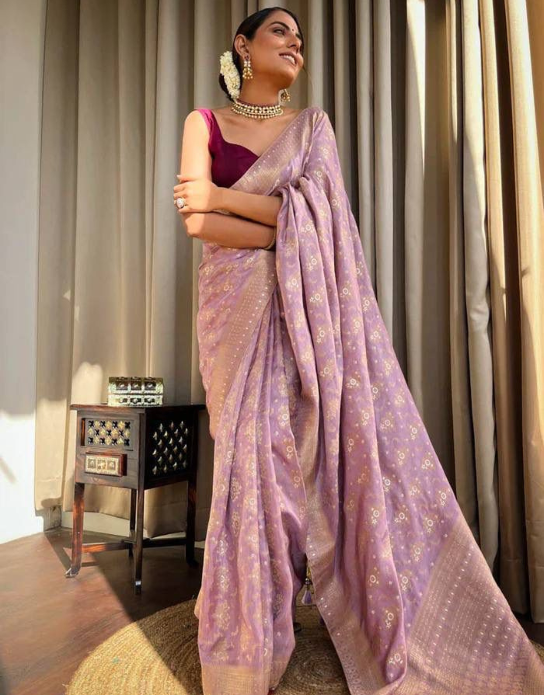 Pooja Pastel Purple Banarasi Saree