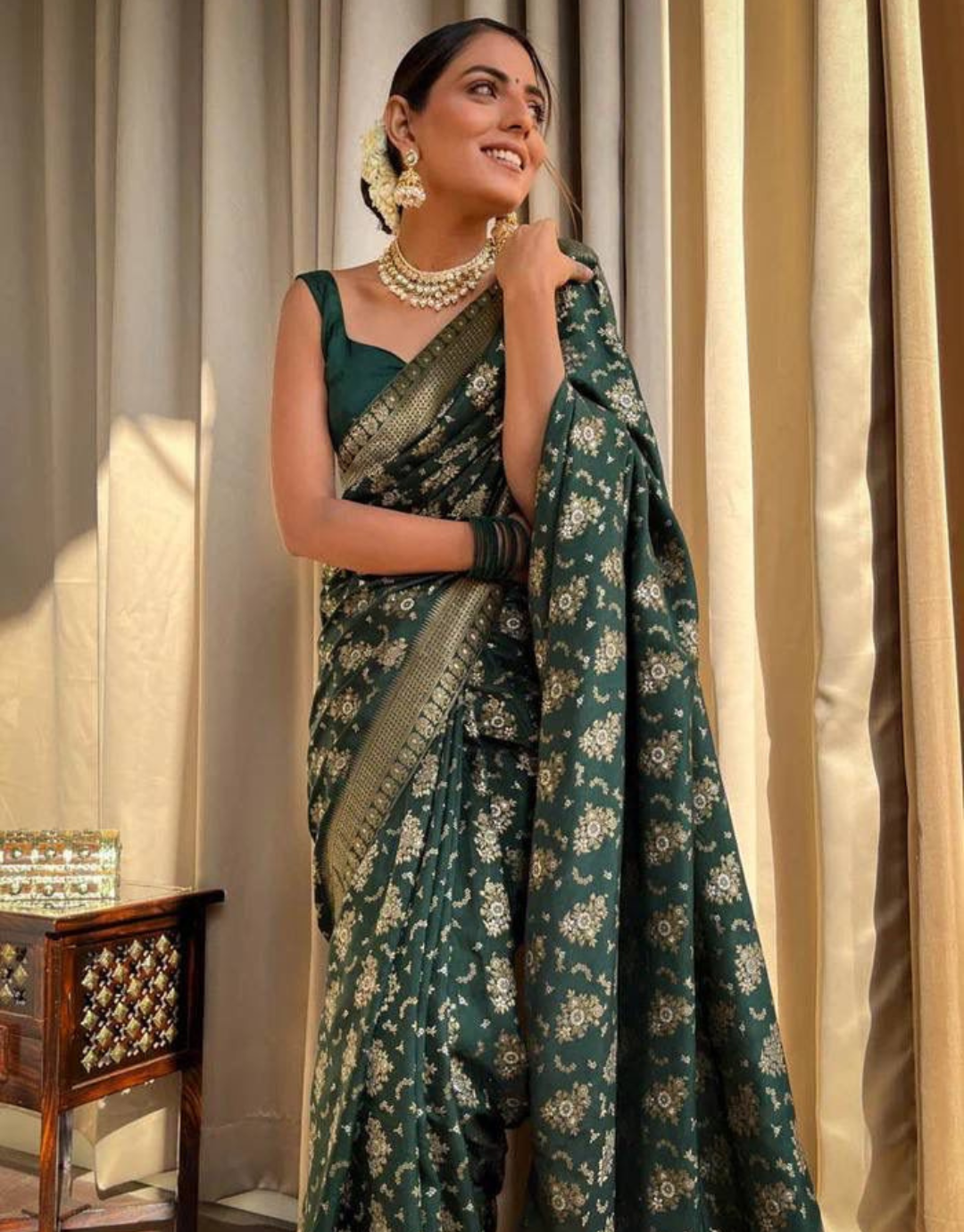 Pooja Green Banarasi saree