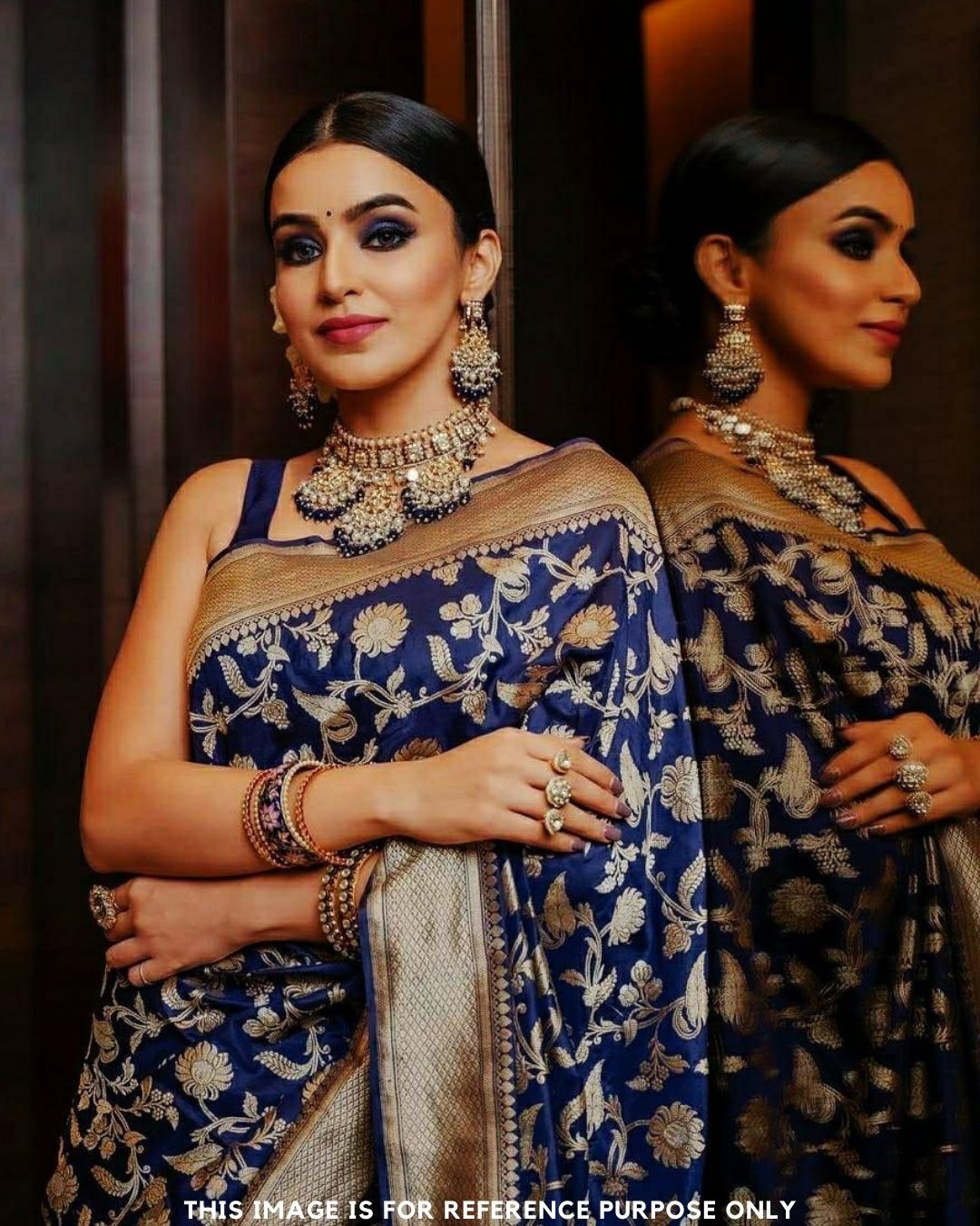 GLORY Blue Stylish Saree With Attached Blouse