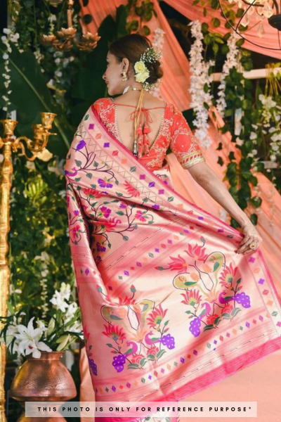 Pinkish Red Festive Woven Paithani Silk Saree