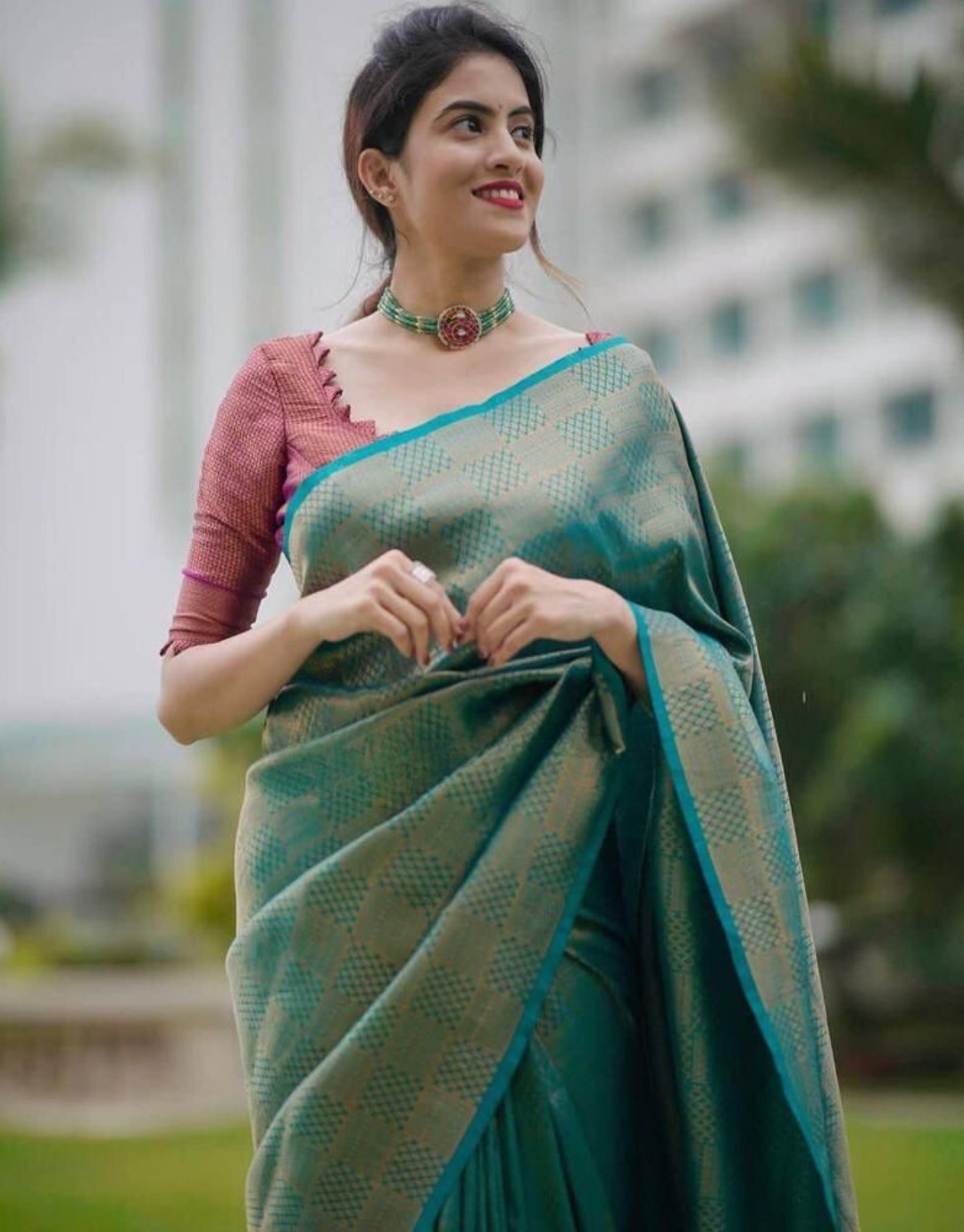 Jiya Teal Blue Soft Silk Saree