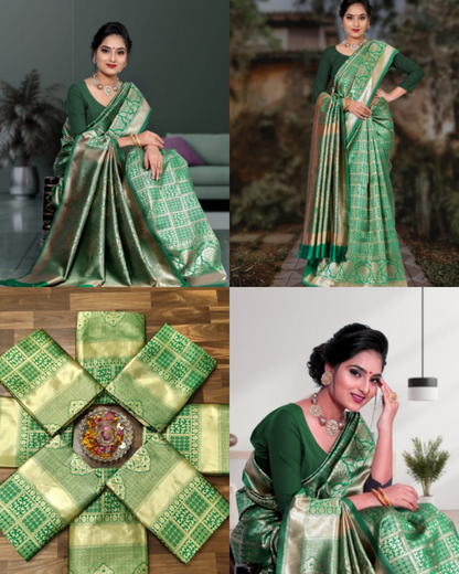 Shanta Green Pure Soft Silk Saree With Attached Blouse Saree 