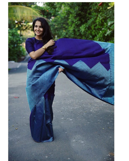 Classical Blue-Sky Soft Silk Saree