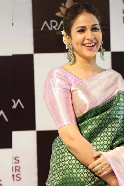 Nayantara Green Pink Kanchipuram Silk Saree