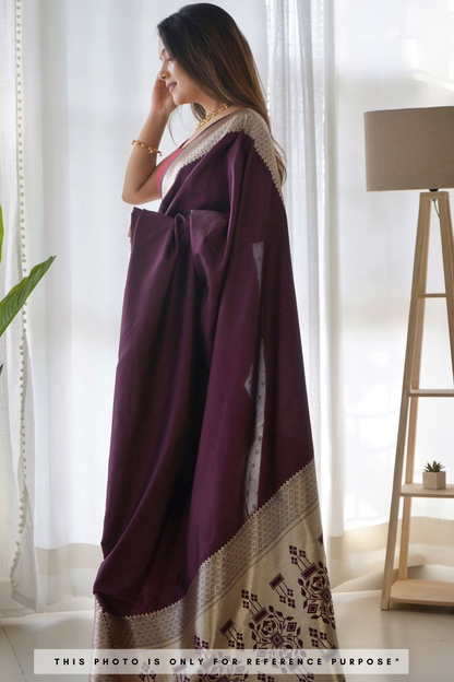 Panoramic Purple Colored Satin Silk Saree With Designer Blouse