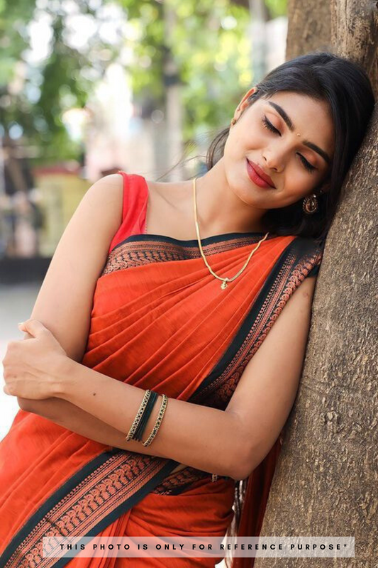 Reddish Orange Soft Satin Silk Saree