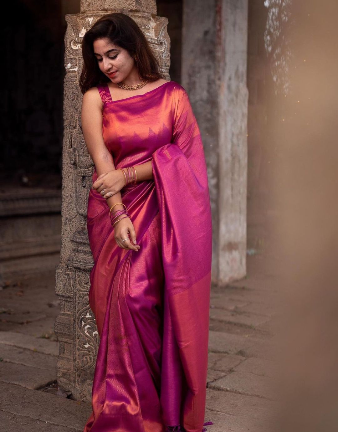 Nitu Shinny Pink Kanchipuram Saree