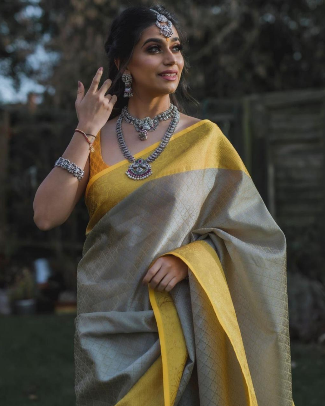 Sophia Yellow Kanchi Soft Silk Saree With Attached Blouse 