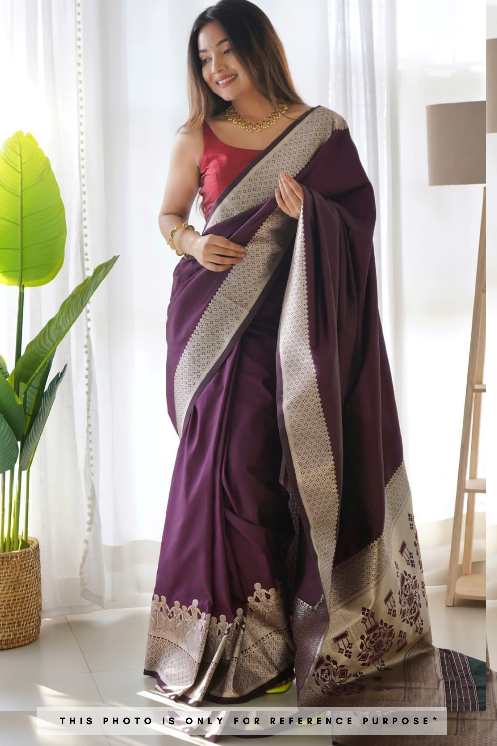 Panoramic Purple Colored Satin Silk Saree With Designer Blouse