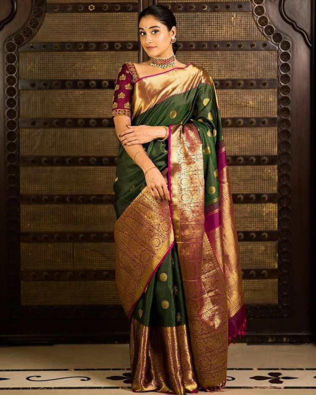 Meshwa Green Kanchi Soft Silk Saree With Attached Blouse 