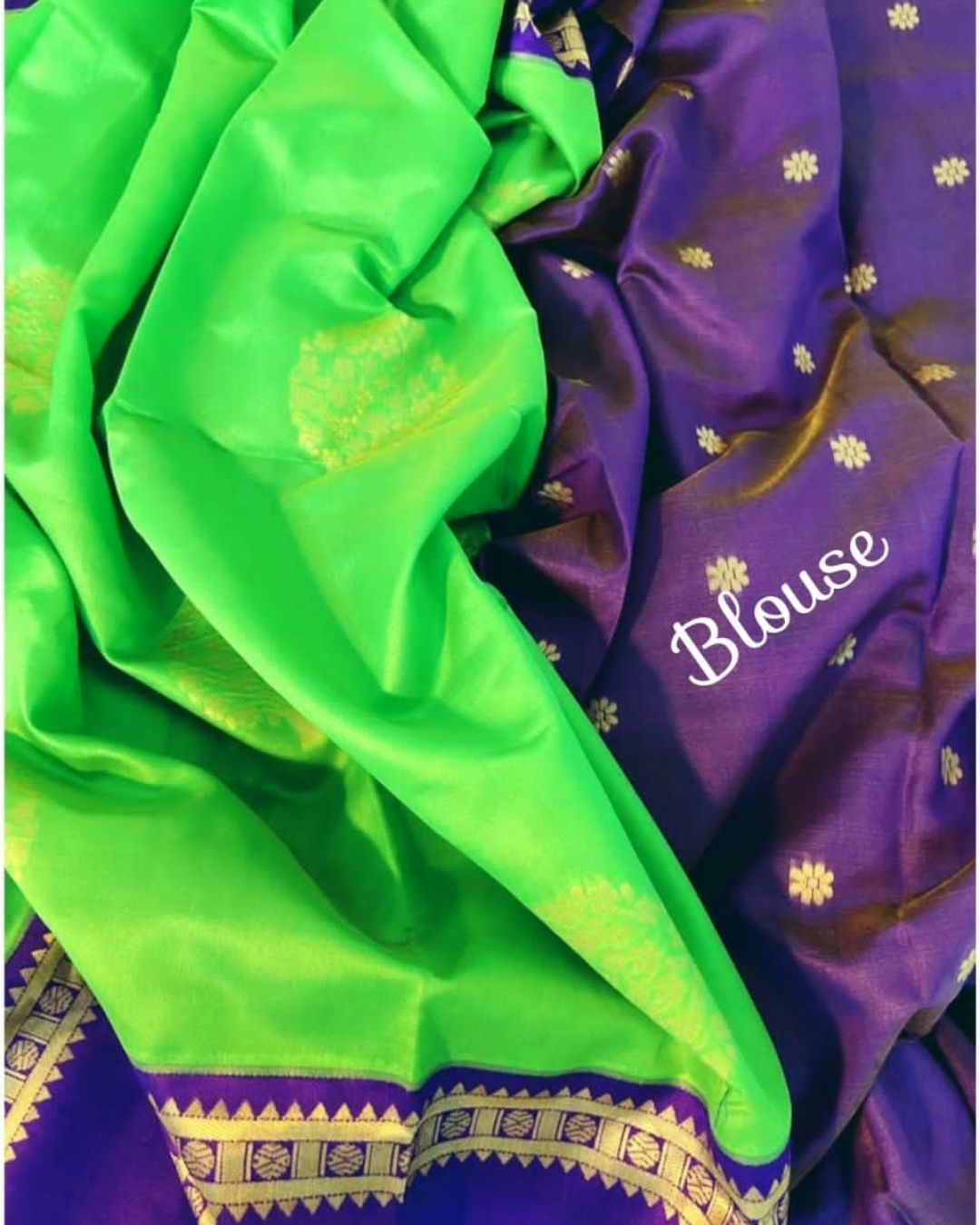 Akilaa parrot saree with attached blouse