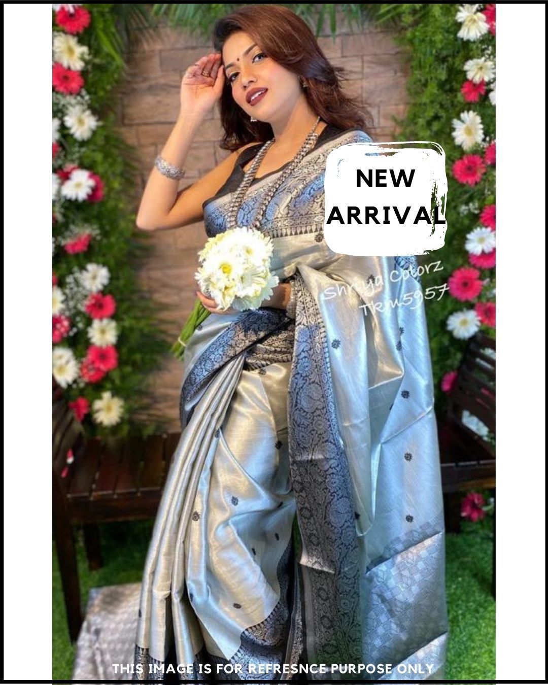 NILINA-GREY Stylish Shiney heavy Saree With Attached Blouse