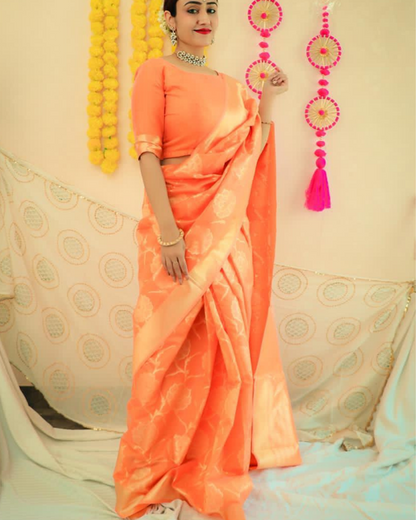  Orangenaam Stylish Festive Soft Silk Saree With Attached Blouse