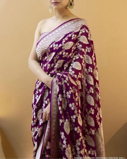  GLORY Purple Stylish Saree With Attached Blouse