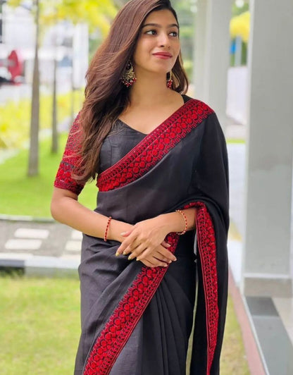 Lavanya Black Red Traditional Soft Silk Saree With Attached Blouse 