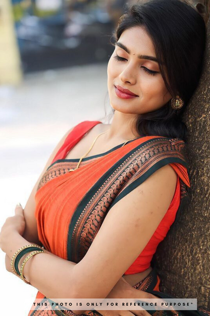 Reddish Orange Soft Satin Silk Saree