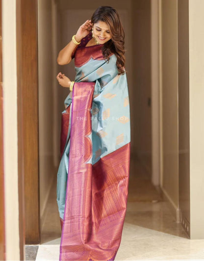 Vihana Sky Blue Kanchipuram Saree 