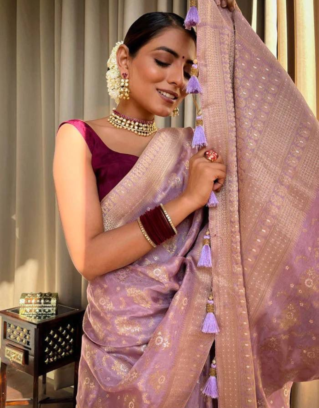 Pooja Pastel Purple Banarasi Saree