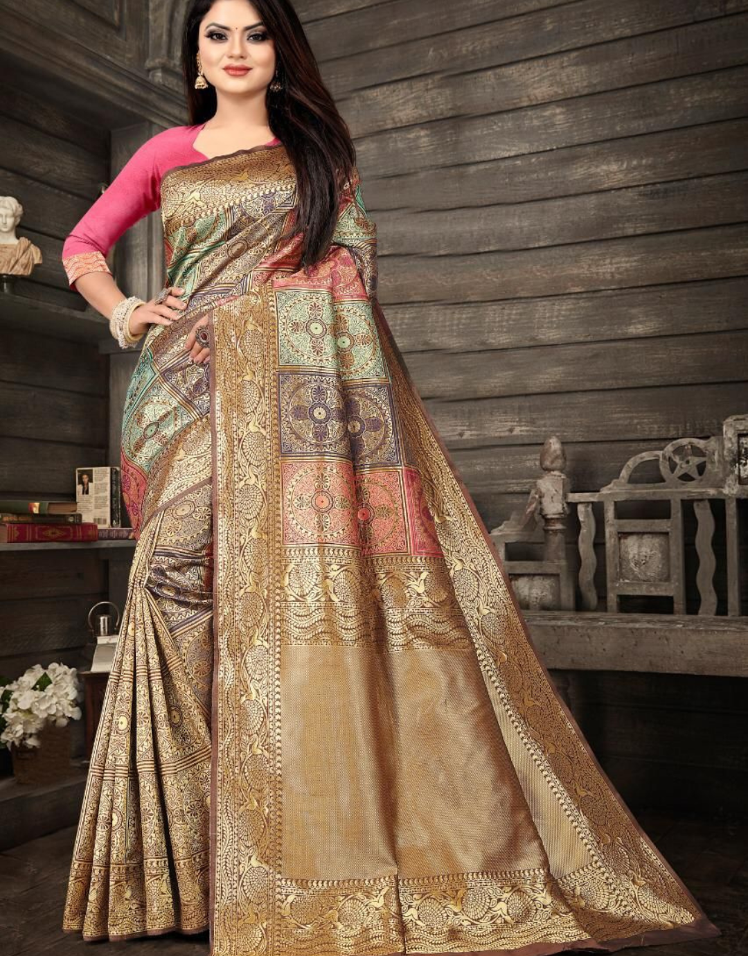 Navya Beige Kanchipuram Silk Saree