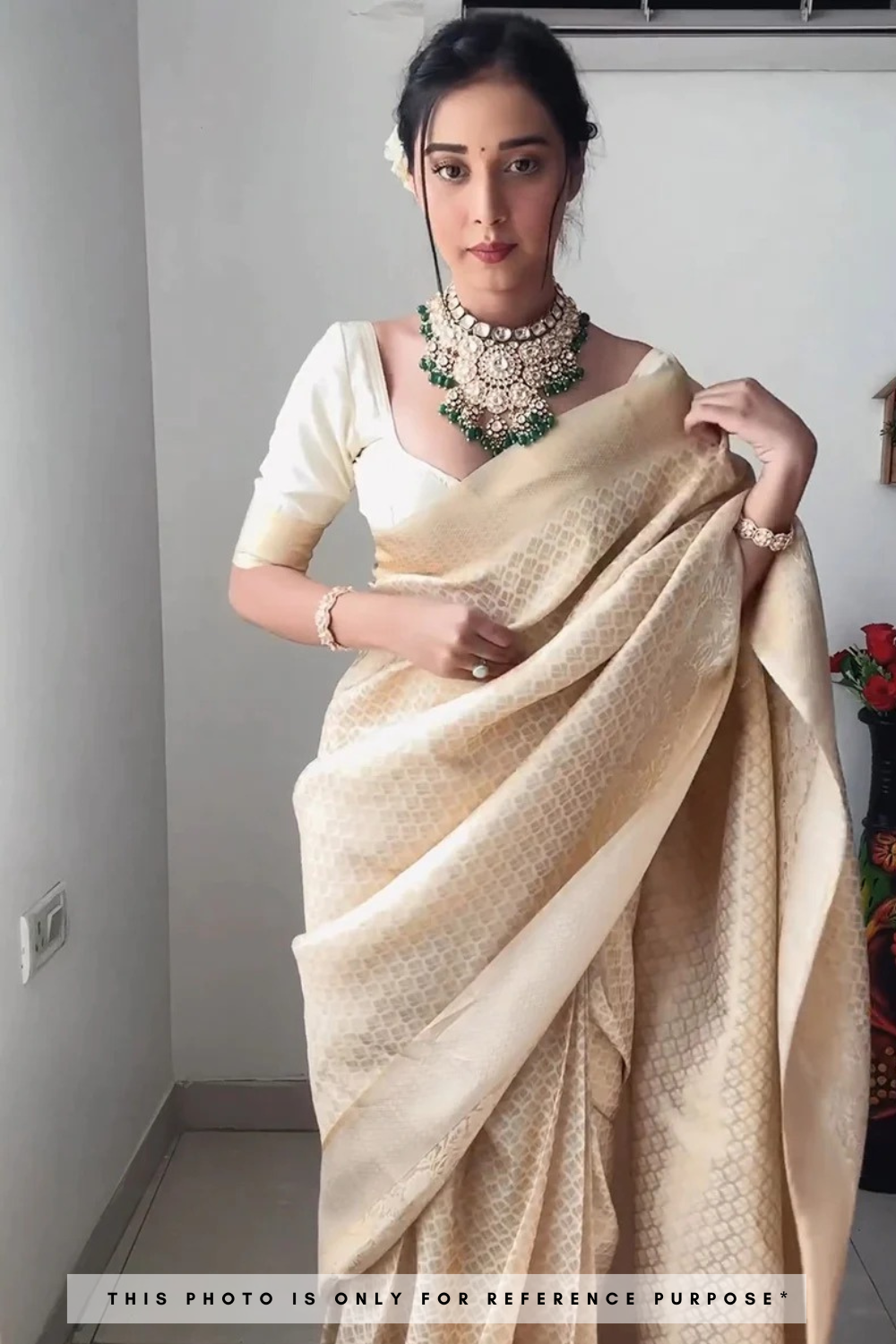 Just One Minute Ready To Wear Creamy White Soft Silk Saree