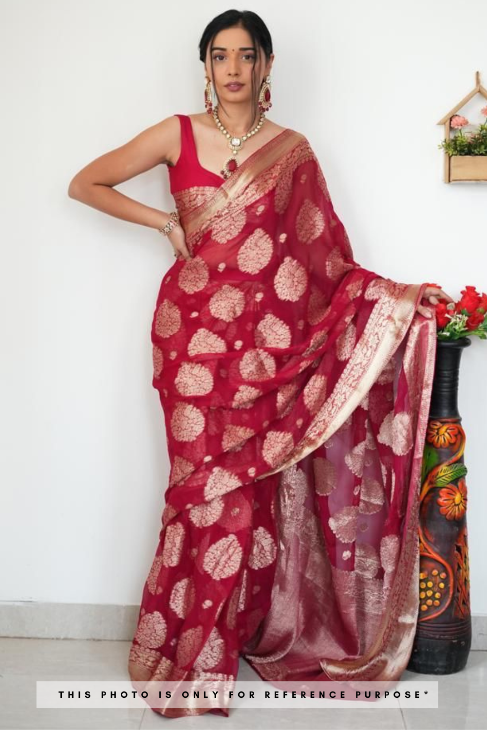 Bright Maroon Soft linen Cotton Saree - Just One Minute To Wear Saree