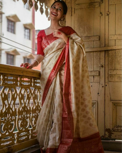 Mayuri White-Red Treditional Kanchi Soft Silk Saree 