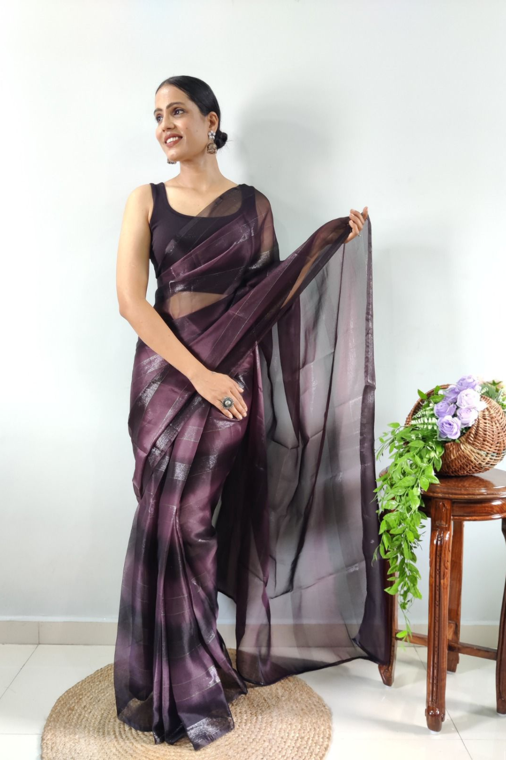 Jenni Dusky Purple Ready To Wear Saree