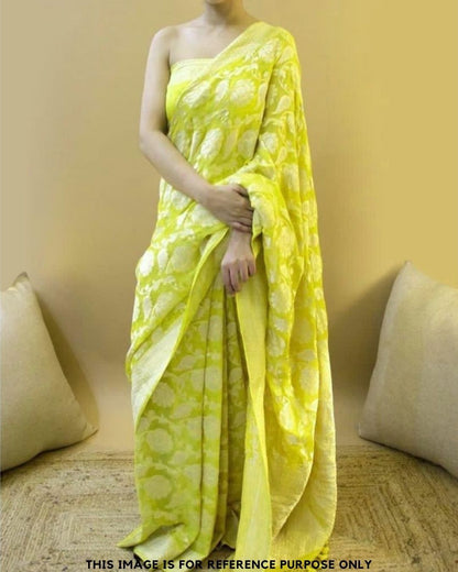 GLORY Yellow Soft Silk Sari With Attached Blouse