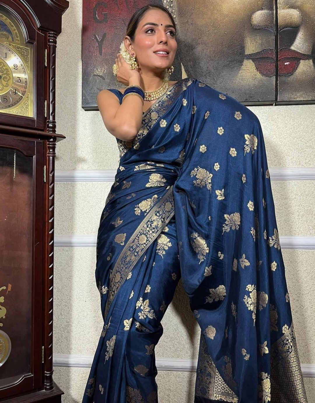 Nayra Navy Blue Banarasi Saree