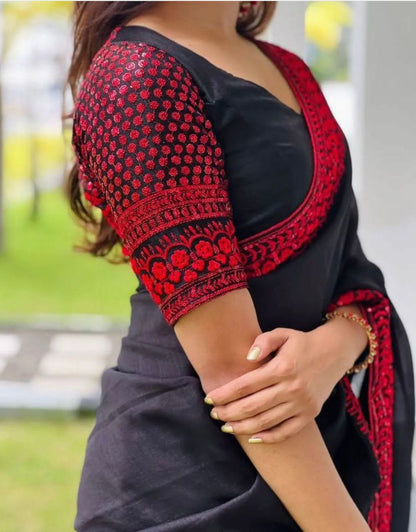 Lavanya Black Red Traditional Soft Silk Saree With Attached Blouse 