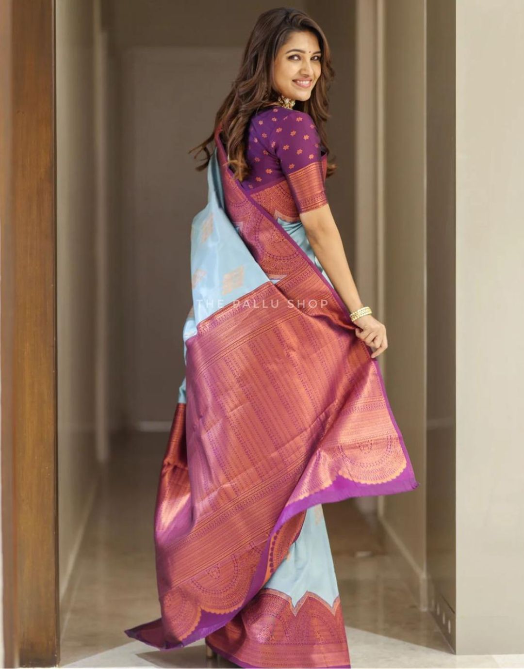 Vihana Sky Blue Kanchipuram Saree 