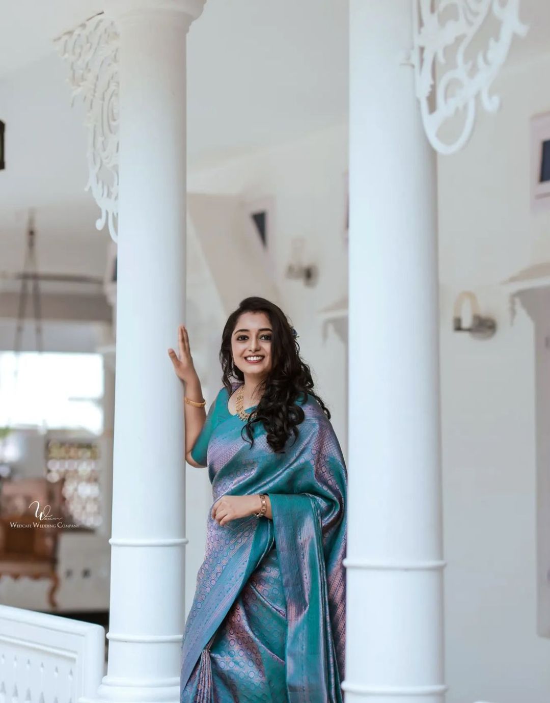 TANISHA SKY KANCHIPURAM SOFT SILK SAREE WITH ATTACHED BLOUSE