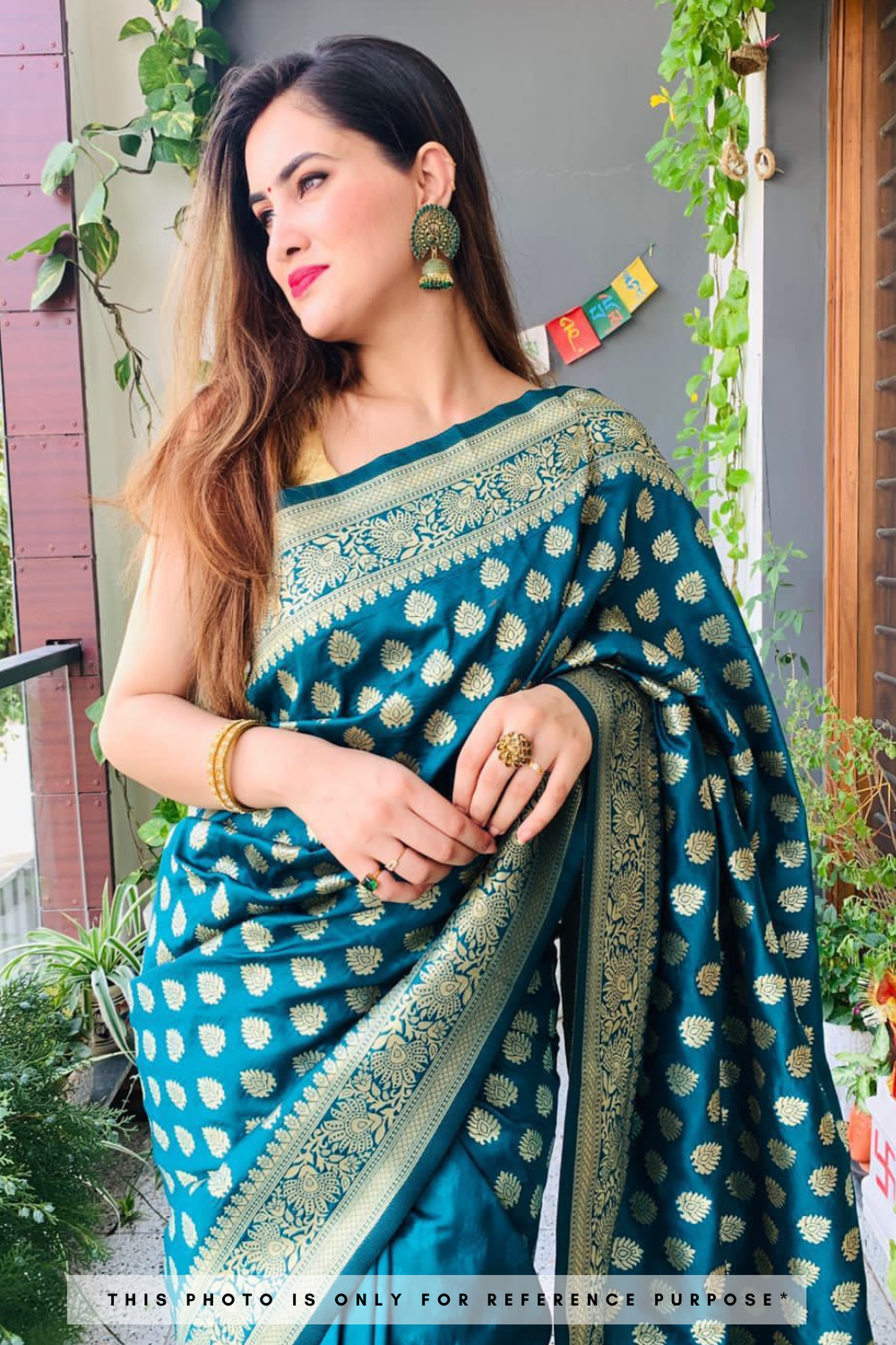 Peacock Blue Woven Kanchipuram Silk Saree