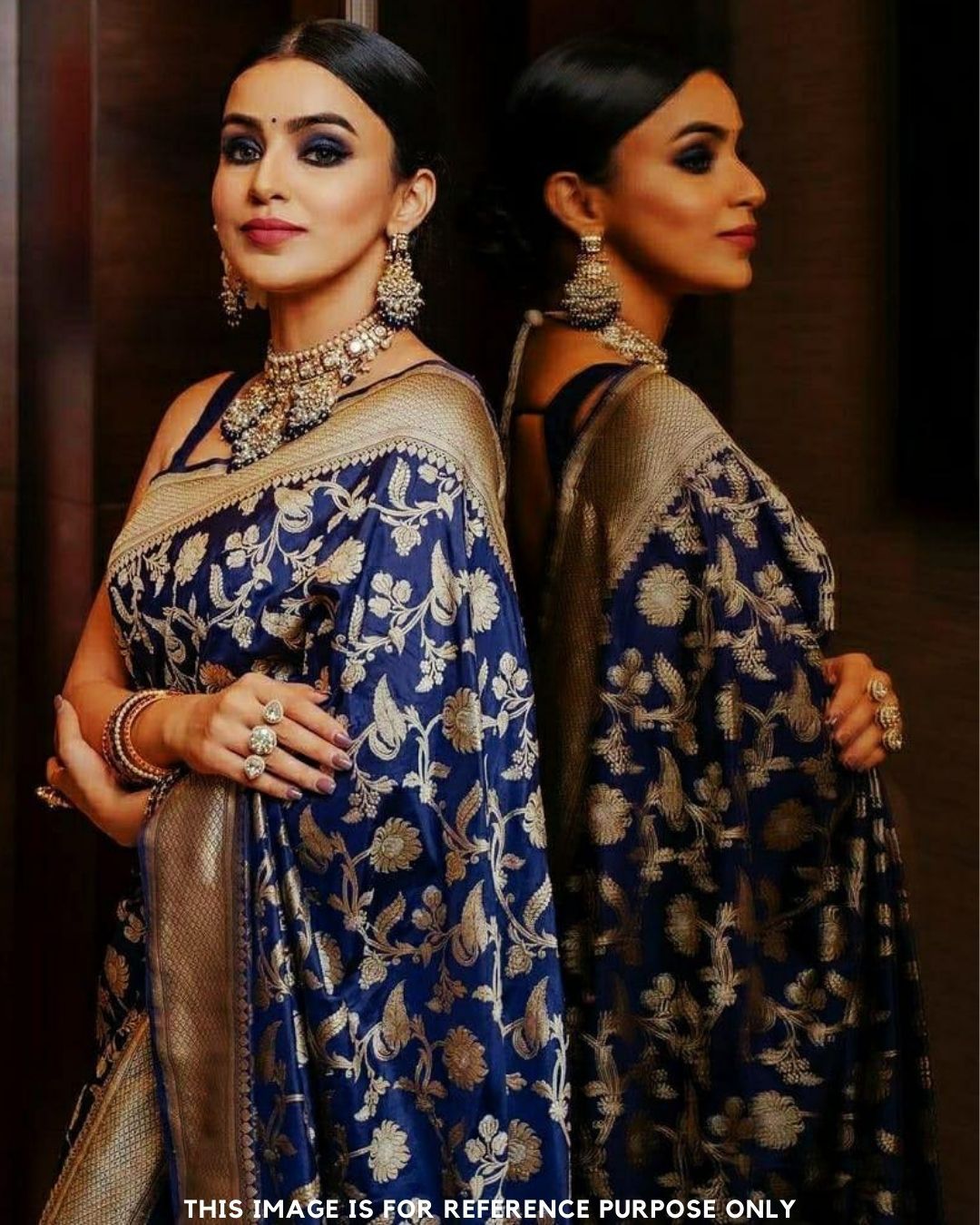 GLORY Blue Stylish Saree With Attached Blouse