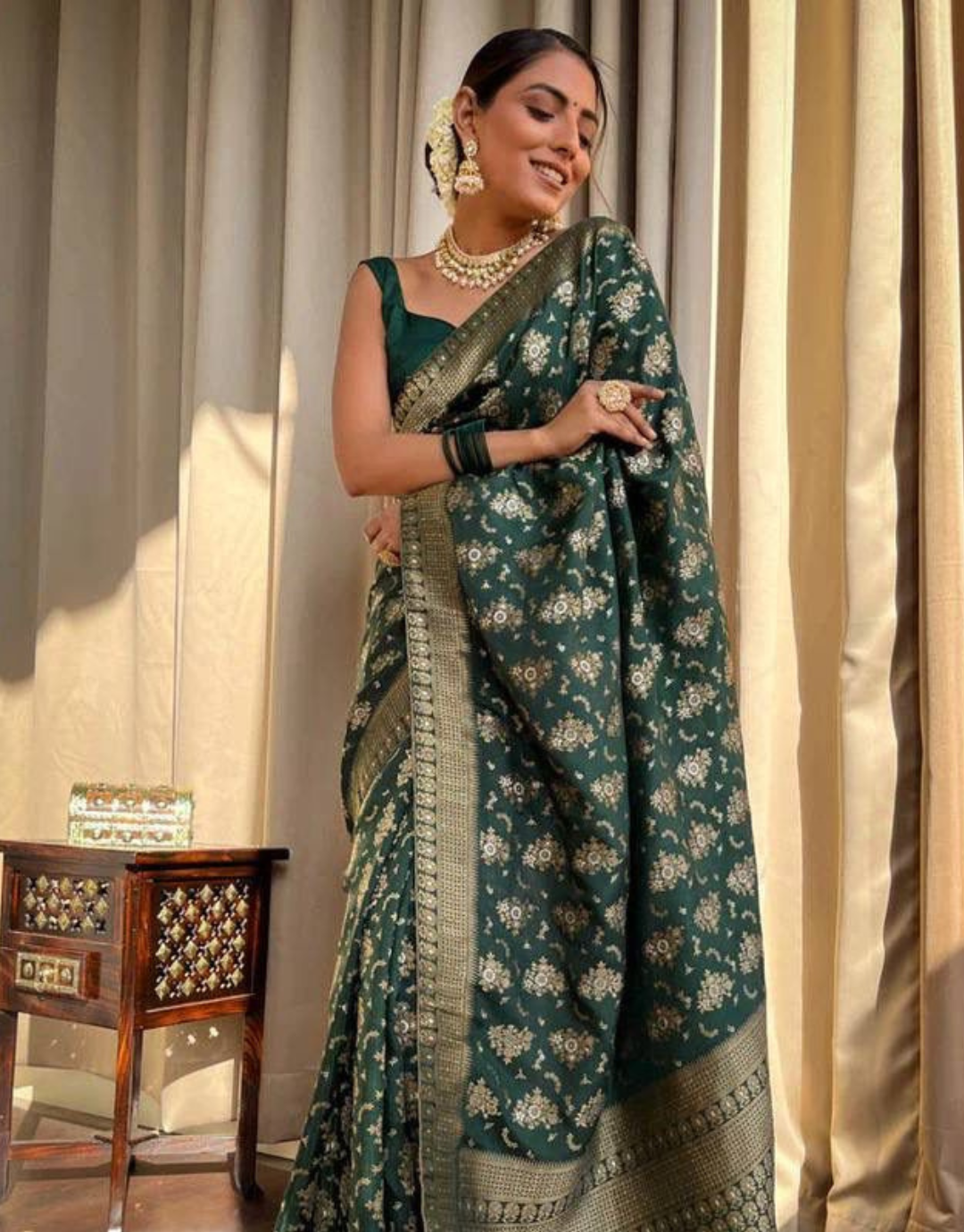 Pooja Green Banarasi saree