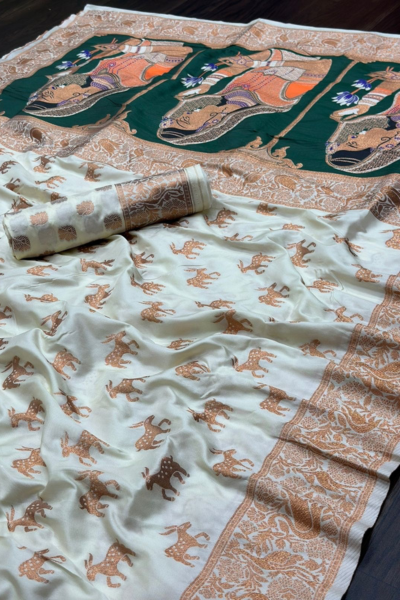 Classic Off White Woven Paithani Silk Saree