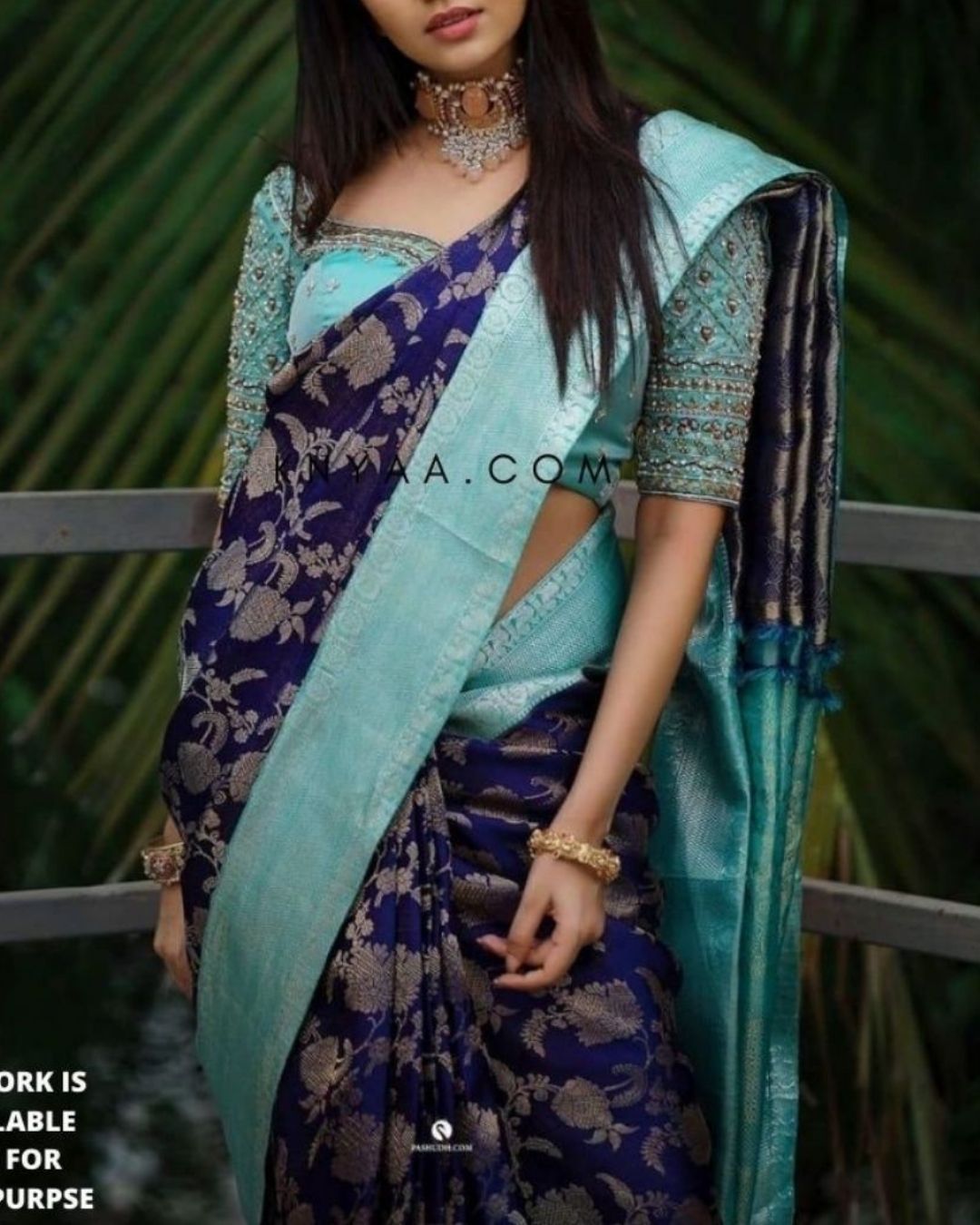 Blue-Sky Traditional Kanchi Soft Silk Sari With Attached Blouse