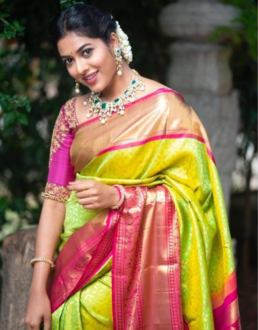 KEYURI PISTA HASTI PINK TRADITIONAL SOFT SILK SAREE WITH ATTACHED BLOUSE