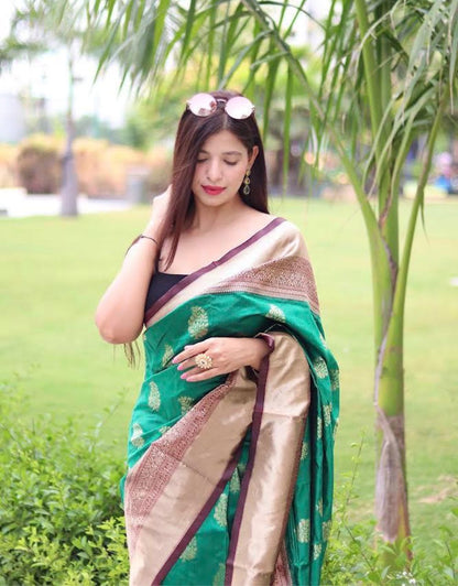 Trupti Green Traditional Kanchi Soft Silk Saree With Attached Blouse